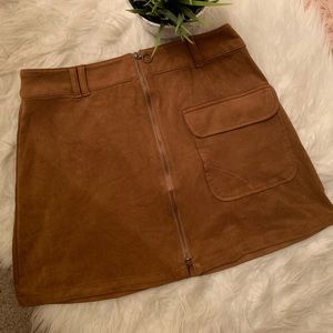 Brown Faux Suede Mini Skirt # Great condition